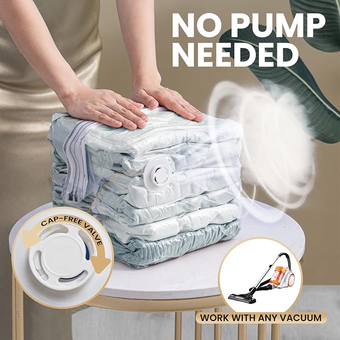 TAILI 8 Pack Vacuum Storage Bags, Cube Combo(3 Jumbo+5 Medium), Cream | Vacuum Seal Bags for Clothing, Bedding, Comforters, Blankets, Space Saver No Pump Compression Cube, 2 Size