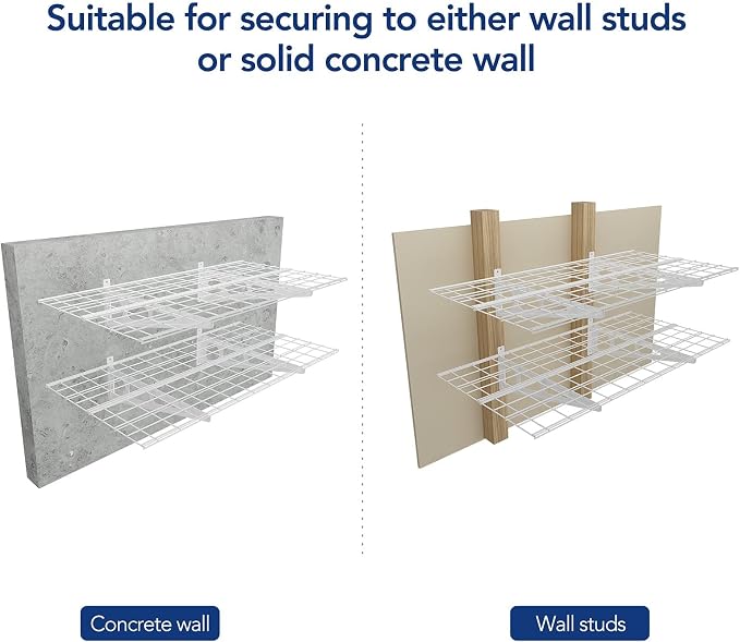 FLEXIMOUNTS 2 Pack 2x4ft Garage Shelving Wall Mounted Storage Rack, White | 24-inch-by-48-inch Wall Shelf for Garage Workshop, Rustproof Seamless Grid Design, Classic Series