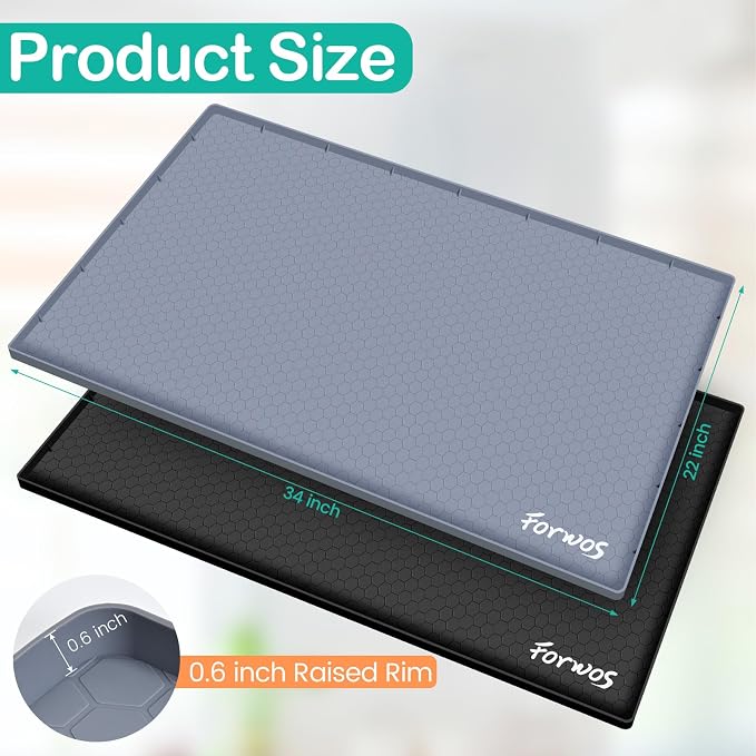 Silicone Under Sink Mat, 34"x22", Waterproof Cabinet Liner, Grey | Shelf Liner, Cabinet Protector, Home Organizer, for Kitchen, Bathroom, Multipurpose, Leak Proof, Easy Clean, Drip Tray, Clean