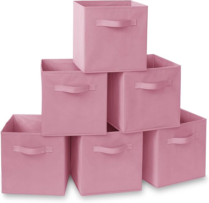 Casafield Set of 6 Collapsible Fabric Cube Storage Bins, Light Pink - 11" Foldable Cloth Baskets for Shelves, Cubby Organizers & More