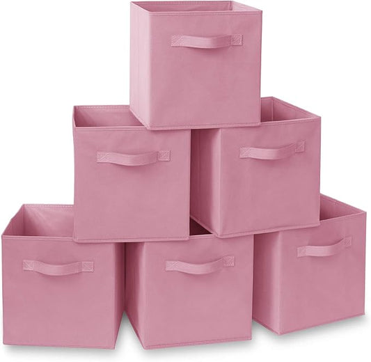 Casafield Set of 6 Collapsible Fabric Cube Storage Bins, Light Pink - 11" Foldable Cloth Baskets for Shelves, Cubby Organizers & More
