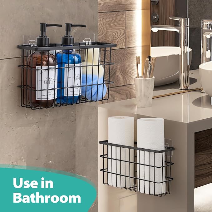 Sinnsally 2 Pack Cabinet Door Organizer,Self Adhesive Lid Organizers Inside Cabinet Storage Boxes,Hanging Storage Basket Organizer Wall Mounted Pantry Caddy Cup Holder for Kitchen,Fridge,Bathroom