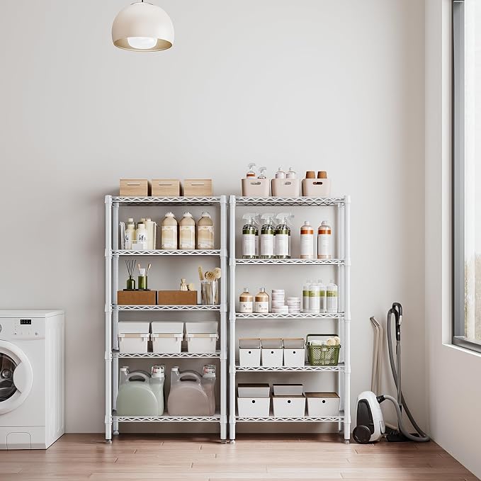 M MZG 1250 lbs 5 Tier Shelf Metal Storage Shelves Wire Rack Closet Organizers for Garage Kitchen Bathroom Laundry White 11.8" D x 29.5" W x 59.5" H
