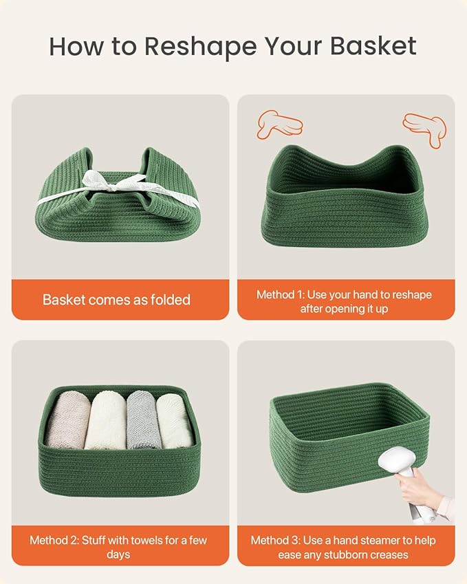 KALLAX Small Woven Storage Basket for Organizing, 12 x 8 x 4.5 inch, 3 Pack | Shelf baskets for closet organization, toy storage and home decor, Perfect as empty gift baskets for holidays, Green