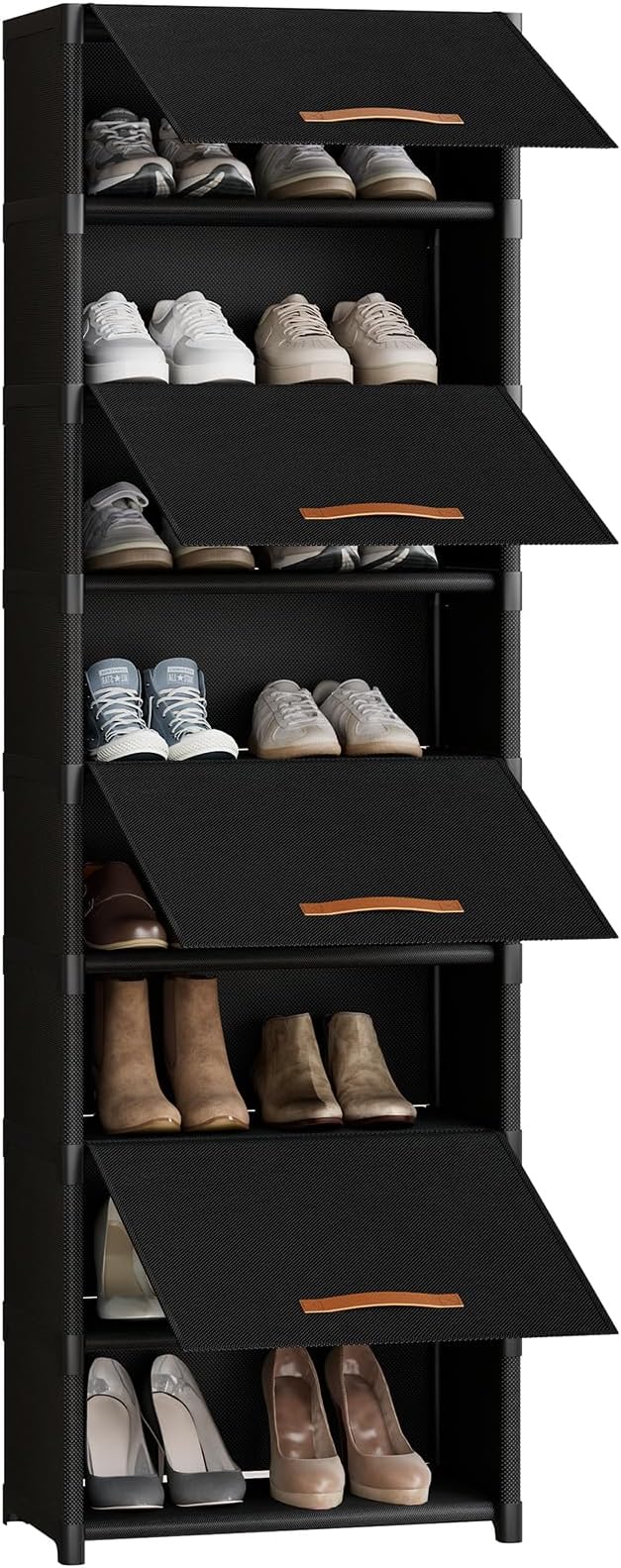 9 Tier Shoe Cabinet with Door, 18-Pair Rack for Closet Black | Non-woven & metal frame, stable. Door blocks dust & pets. DIY split for spaces. Easy assembly.