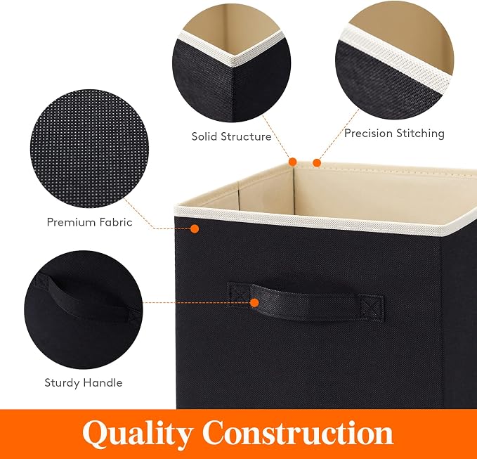 Lifewit Storage Cubes, Foldable Decorative Fabric Storage Baskets for Organizing Home Organizers with Handles for Shelves, Closet, 11 Inch Bins, 18L Black, 6 Packs