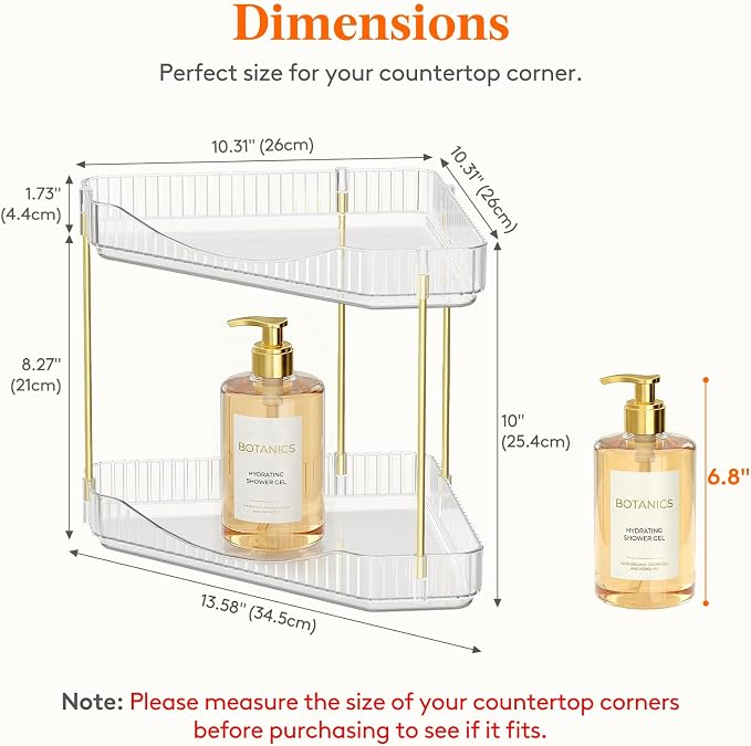 Lifewit 2 Tier Corner Bathroom Counter Organizers and Storage, Clear | Plastic Makeup Skincare Organizers Countertop, Large Sink Cosmetic Perfume Shelf for Bedroom, Dresser, Kitchen, Vanity