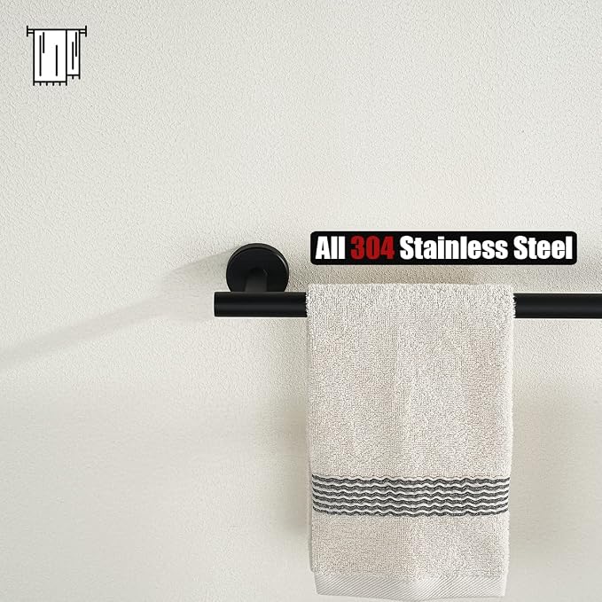 JQK Black Towel Bar, 27 Inch 304 Stainless Steel Thicken 0.8mm Towel Rack Bathroom, Towel Holder Matte Black Wall Mount, Useable Length 24 Inch, TB110L24-PB