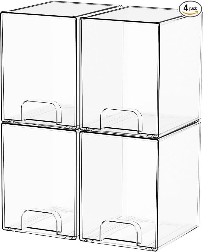 7.6" H Baby Bottle Organizer for Cabinet,4 Pack BPA FREE Bottle Storage Organizer Baby,Clear Stackable Storage Drawers for Makeup,Skincare,Beauty Products Bathroom Closet Organizers and Storage