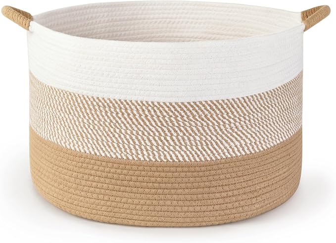 Mkono 47L Cotton Rope Basket, Boho Woven Storage, Blanket Toys Organizer | 17.7”W x 11.8”H, Decorative Bin with Handles, Home Decor, Versatile Storage Basket, Nursery Bedroom Living Room Laundry