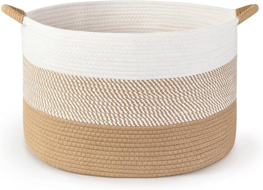Mkono 47L Cotton Rope Basket, Boho Woven Storage, Blanket Toys Organizer | 17.7”W x 11.8”H, Decorative Bin with Handles, Home Decor, Versatile Storage Basket, Nursery Bedroom Living Room Laundry