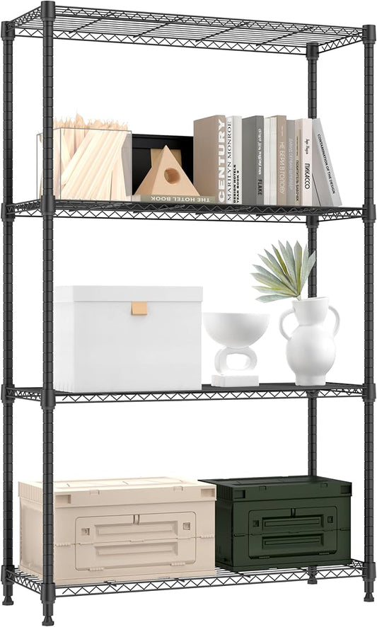 M MZG 1000 lbs 4 Tier Shelf Metal Storage Shelves Shelving Wire Rack Heavy Duty Closet Organizers for Garage Kitchen Bathroom Laundry Black 13.8" D x 35.4" W x 59.5" H