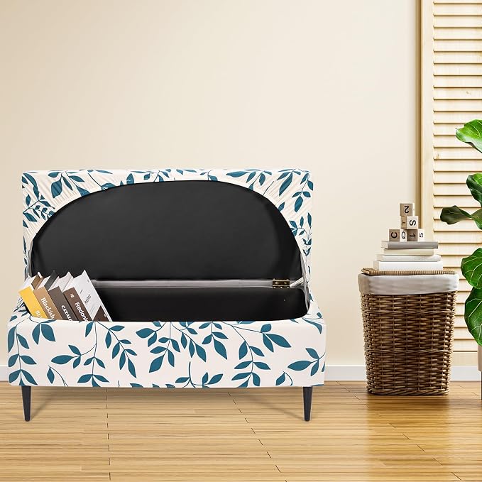 FUANGUI Ottoman Cover Slipcovers Rectangular Folding Stretch | Storage Bench Footrest Sofa Stool Covers Footstool Protector with Elastic Bottom, Removable Washable,Large