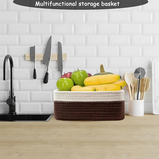 COMFY-HOMI 13" x 8.5" x 5.1" Storage Baskets for Organizing | Cotton Rope Woven Basket | Toy Storage Bin Box | Basket for Shelves, Closet Organizer Bin, Decorative Closet Shelf, 3 Pack