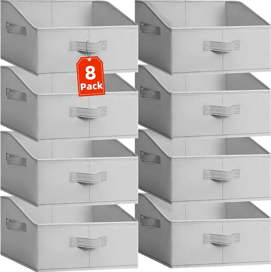 Closet Organizers Bins 8 Pack - Large Closet Shelf Organizer with Handles - Fabric Trapezoid Home Organization and Storage Baskets for Organizing Clothes Toy Blanket Towel Purse Hats