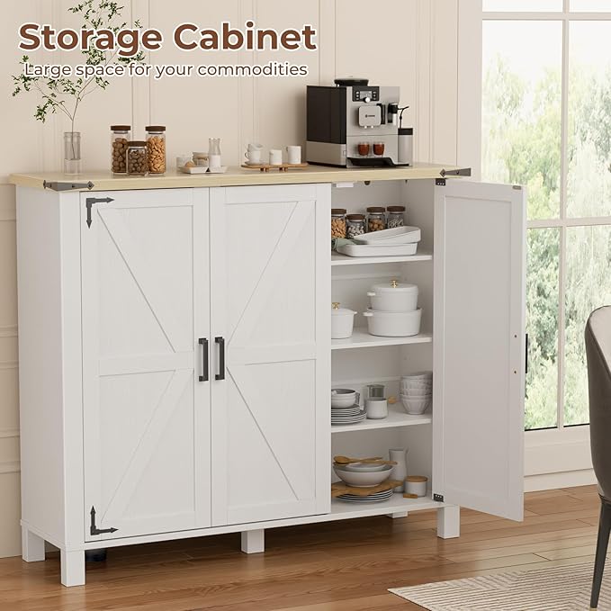 5-Tier Shoe Storage Cabinet, Farmhouse Shoe Rack Organizer Cabinet with 4 Adjustable Shelves & Side Cabinets, Freestanding Shoe Cabinet Storage with Anti-tip Fitting for Entryway, 47.3L×13.7W×40.7H