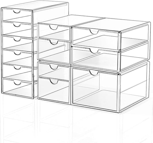 DOMNIU Acrylic Makeup Drawer Storage Organizer with 13 Drawers, 3 Set | Office Desk Organization and Storage, Dustproof Drawer Organizer for Makeup, Countertop, Jewelry, Desktop, Bathroom, Bedroom