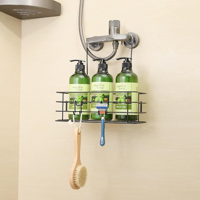 1-Tier Shower Caddy Hanging Shower Organizer Rack with Hooks Over The Door