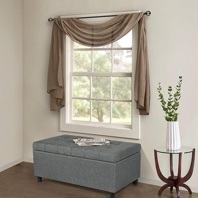 Joveco 34" Ottoman with Storage,Tufted Storage Ottoman Bench with Legs | Fabric,Safety Hinge,Upholstered,Rectangular,Entryway Bench with Seating for Living Room Bedroom Gray