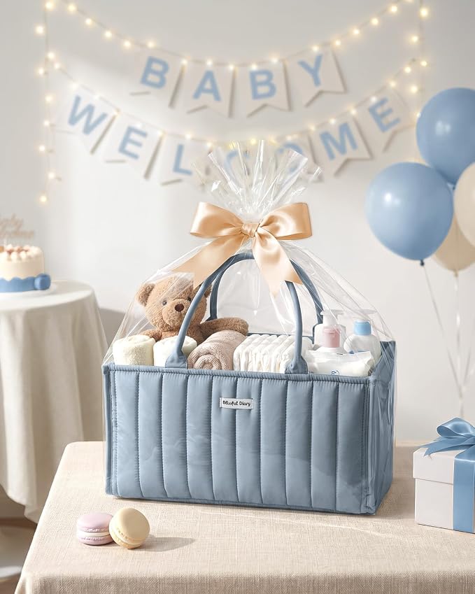 Blissful Diary Baby Diaper Caddy Organizer, Stylish Storage Basket for Newborn Essentials and Diaper Station, Gift for Baby Shower and Registry Must-Have, Dusty Blue