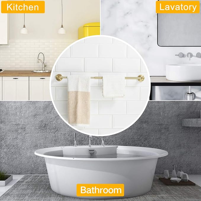 Adjustable Towel Bar Towel Racks for Bathroom Rod Wall Mounted Gold | Adjust 15" to 26" Rustproof, Stainless Steel Towel Holder, Wall Mounted for Bathroom Accessories, Heavy Duty, Space Saving