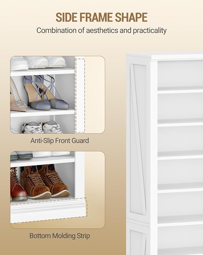 Hzuaneri Shoe Storage Cabinet,10 Tiers Farmhouse Tall Shoe Cubby Organizer | Freestanding Shoe Cabinets, Wooden Shoes Rack with Cubby, 36-40 Pairs, for Entryway, Living Room, White SR59203X