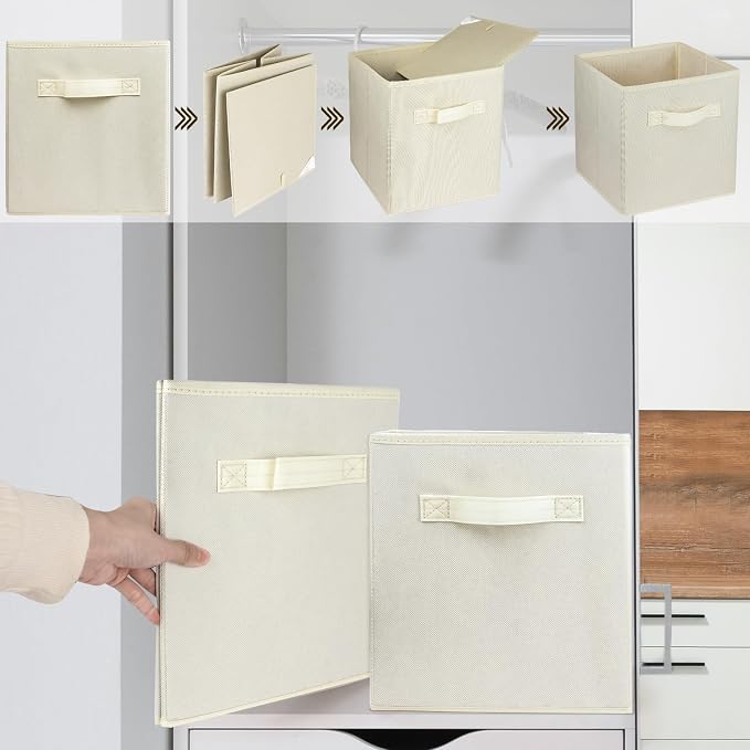 3 Pcs Storage Cubes, 10.5 Inch Collapsible Storage Bins, Fabric Foldable Bins for Organization, Durable Storage Bins for Closet, Shelves, Offices (Beige) | [Beige] [For Organization, Durable Storage Bins for Closet, Shelves, Offices]