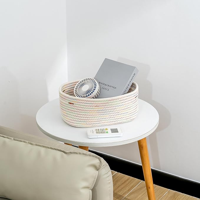 CubesLand Small Woven Baskets,Cute Baskets or Shelf Set 2 | Cube Organizer Basket Bin,Soft Toys Storage Basket,Baby Nursery Basket Bin,Home Decor 12"D x 8"W x 5"H Rainbow Stitches