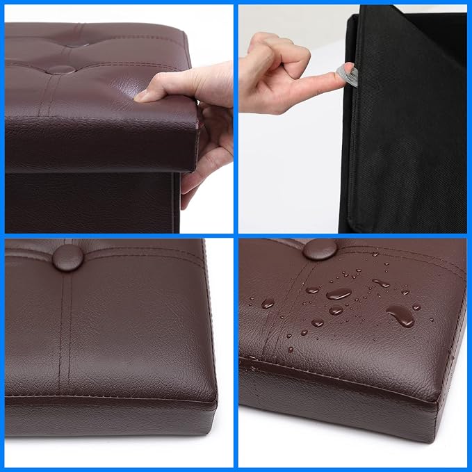 Bsketa 2PC Storage Ottoman, Folding Foot Stool with Thicker Foam Padded Seat Small Leather Storage Ottoman Bench Foot Rest for Living Room Foldable Coffee Table 17x13x13in,Brown | Ottoman with Storage, Thicker Foam Padded Seat, Living Room, Dorm, Bedro...