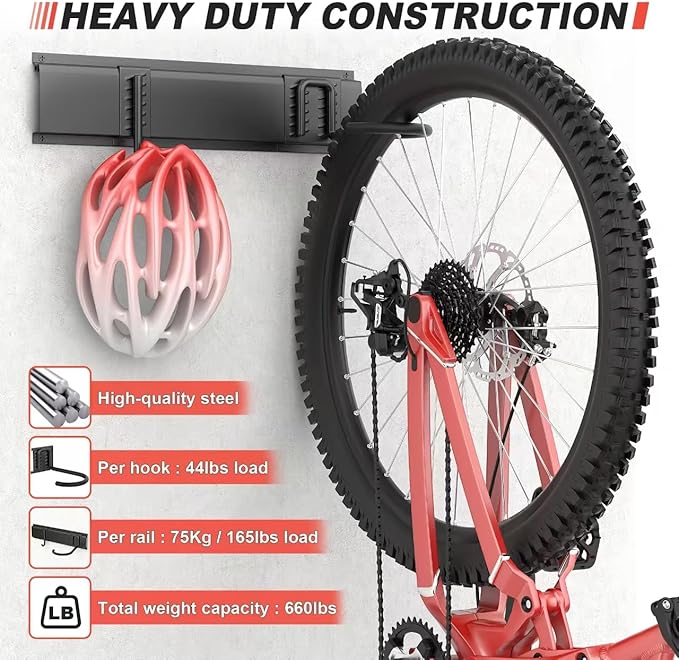 Ultrawall Bike Storage Rack, Wall Mount Bicycle Rack Vertical Bike Hanger for Garage, Home, 3 Bike Racks & 3 Helmet Hooks