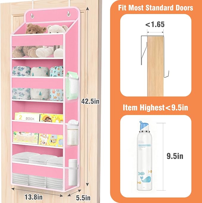 Over The Door Organizer Storage Large Capacity Hanging Bedroom Storage | 4 Shelves, 40 LB Capacity, Foldable Mesh Design, Clear Window, Sturdy, Large Storage Organizer for Nursery, Pantry & Closet