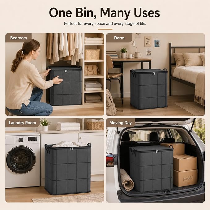210L Spacious Moving Storage Bin, Large Zippered Fabric Organizer with Reinforced Handles, Foldable Blanket Storage Bag for Bedding, Clothes, Quilts, Comforters and Moving Day，2：XL: 23.6x27.6 in ﻿