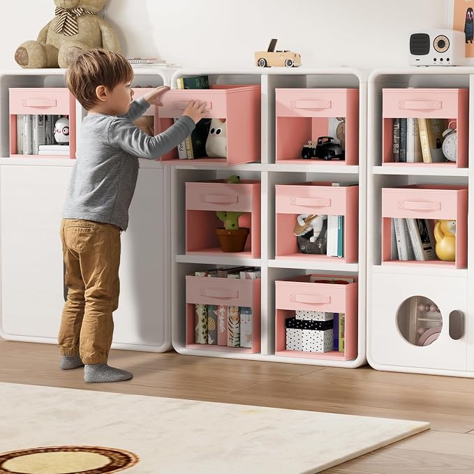 DIMJ Modern 6 Pack Foldable Storage Cubes with Window, 11x11 inch Plastic Closet Organizer Bins for Clothes, Toys, Books