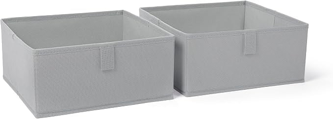 RiverRidge Folding Storage Bins - 2-pack of 5in Tall Gray Cubes | Fabric Bins, Set of 2 Storage Cubes, Pull-tab Handles, Playroom Closet Organizer, Collapsible Cubby with Bottom Board Insert