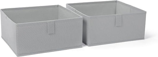 RiverRidge Folding Storage Bins - 2-pack of 5in Tall Gray Cubes | Fabric Bins, Set of 2 Storage Cubes, Pull-tab Handles, Playroom Closet Organizer, Collapsible Cubby with Bottom Board Insert