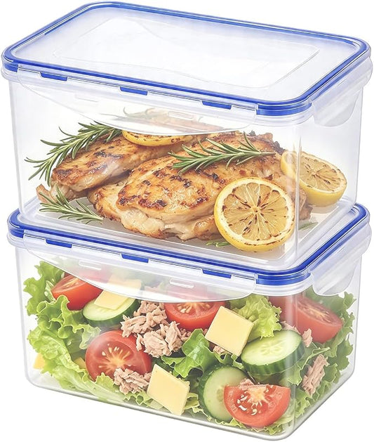 KIGI Food Storage Containers, Medium Deep, 2 Pack (8.3 Cup / 68 oz) | Airtight Lids, BPA free Plastic, Leakproof, 4 Sided Locking Lid, Ideal for Meal Prep, Picnic & Fruit Storage, 2 L