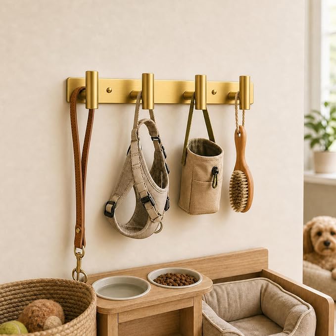 Wall Mounted Coat Rack-4 Hooks, Heavy Duty Stainless Steel Wall Hooks for Towel Coat Bag, Hat Rack Coat Hanger Coat Hooks Towel Racks for Bathroom Entryway Kitchen Hotel Office (Gold, 1 Pack)