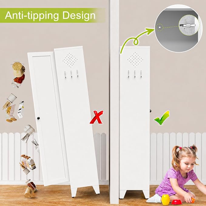AQY 75" Pantry Cabinet, White Freestanding Storage Cabinet with 5 Adjustable Shelves, Metal Pantry Cupboard with Ventilation Design & Hanging Hooks, 2-Door Kitchen Organizer for Living Room Kitchen