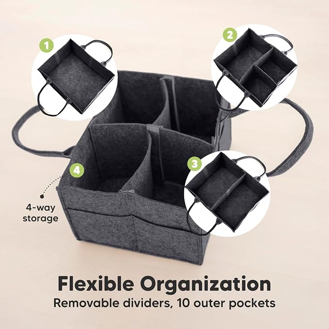 KeaBabies Baby Diaper Caddy Organizer with Handle, Portable (Mystic Gray) | Baby Car Organizers and Storage for Nursery, Changing Table, Large Shower Gift Basket for New Mom Gifts & Boy Girl Registry