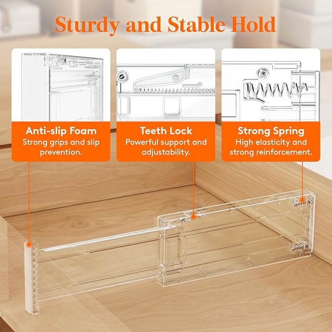 Lifewit 12 Pack 4" High Drawer Dividers 28-43.5cm/11-17" Adjustable Drawer Organizer for Clothes/Utensils, Expandable Drawer Organizer in Dresser/Kitchen/Bedroom/Office Organization & Storage Clear
