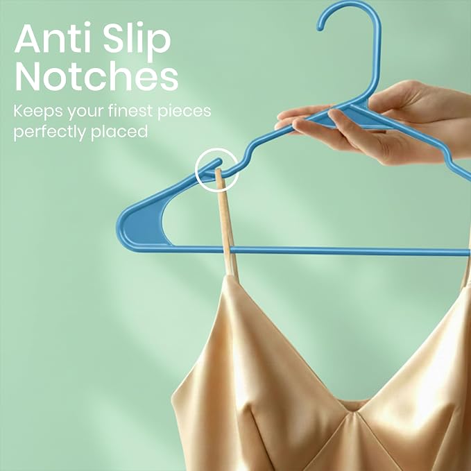 Utopia Home Plastic Hangers 50 Pack – Space Saving Clothes Hanger Blue | Durable & strong | Closet organizer & storage | Ideal for apartments, dorms & stocking stuffers