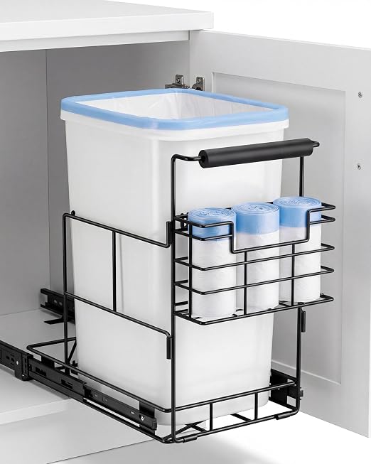 Bulado Pull Out Trash Can Under Cabinet with Removable Trash Bag Holder | Space-Saving Under Sink Trash Can Pull Out, Fits 30–40 Qt Bins, Supports 125 lbs, Soft-Close Slide, Bin Not Included