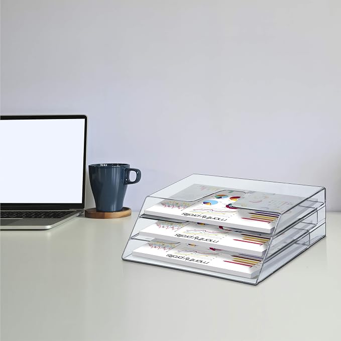 Acrimet Horizontal Triple File Folder Organizer Sorter, Letter Size, Clear | 3 compartments to separate and organize documents, folders and papers