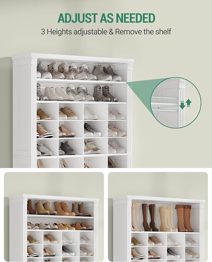 Hzuaneri 13 Tiers Shoe Storage Cabinet, Tall Shoe Cabinet with Cubby | Wooden Shoes Organizer for Closet, 52 Pairs, Shoes Cubby Organizer for Entryway, Hallway, Bedroom, White SR41003X
