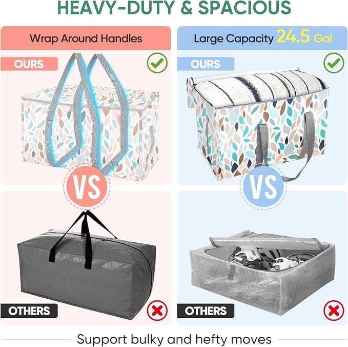 BALEINE 8-Pack Oversized Moving Bags with Reinforced Handles, Heavy-Duty Storage Tote for Clothes, Moving Supplies (Mosaic, 8-Pack)