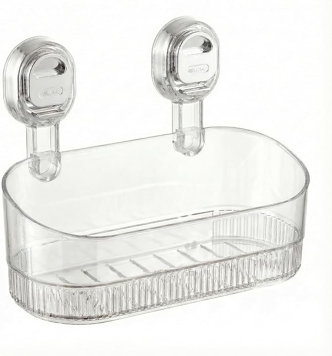 AVOKIHI Suction Cup Shower Caddy, No Drill Shower Shelf | Clear acrylic storage box for inside shower. Strong suction cups hold safely on smooth walls. No drill or adhesive.
