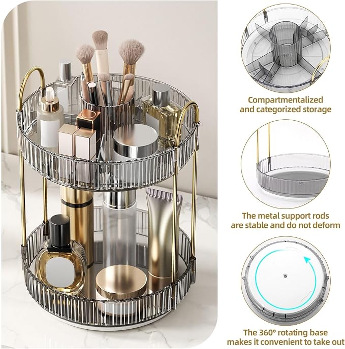 360° Rotating Makeup Organizer, Large Capacity Skincare & Cosmetics Tray | Skincare & Makeup Holder, Bathroom Counter Organizer, Spinning Storage Tray for Perfume, Dresser, Bedroom, Vanity Countertop