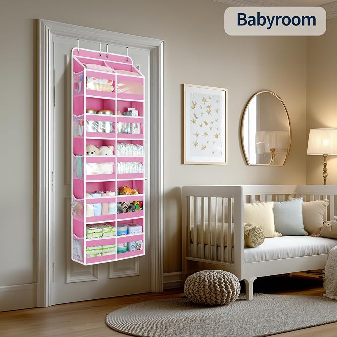 Yecaye 5-Tier Over The Door Organizer Dual-Column, 80lbs Load Stuffed Animal Storage of 10 Compartments, Heavy Duty Door Organizer Hanging for Bedroom Dorm Bathroom Pantry, Macaron Pink, 1 Pack