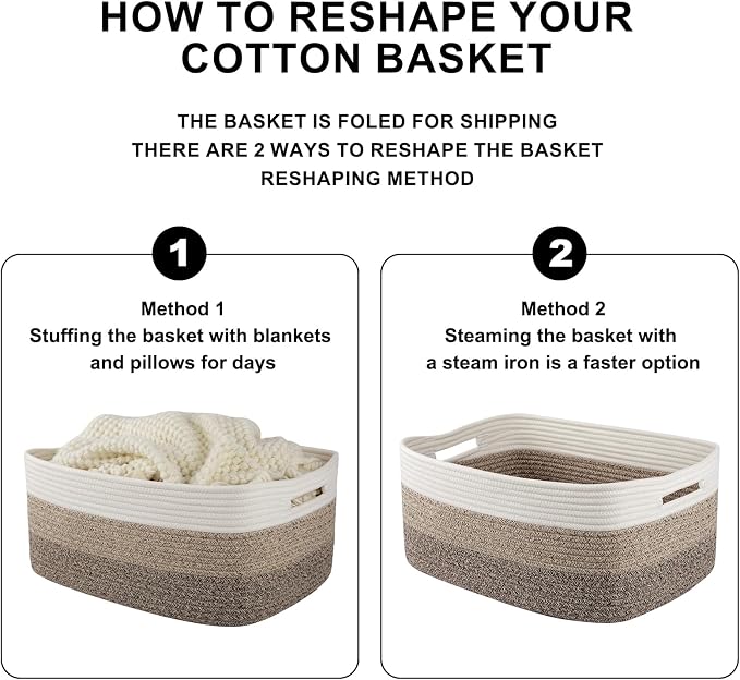 OIASKET Large Storage Basket for Organizing, Woven Rope Basket for Shelves, Closet Organizer Bins for Clothes, Blanket, Toys, Baby Nursery Storage, 17.7" x 13" x 7.87", 2 Packs Yellow