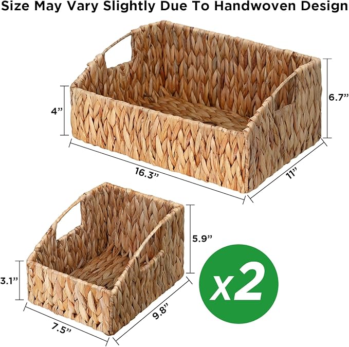 Pantry Baskets for Organizing, Wicker Basket Shelf Storage | Handwoven Pantry Organizers and Storage with Built-in Handles, Laundryroom Organization Storage Bins for Snack Cans